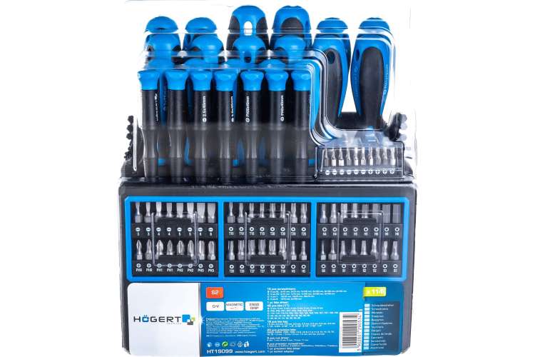 Набор отверток и бит HOEGERT TECHNIK 114 пр, сталь S2 HT1S099