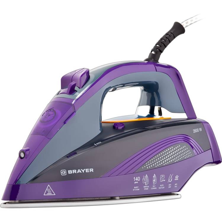 Паровой утюг BRAYER 2600 Вт, керамический, автоотключение, пар 140 г/м, One temp одна температура для всех типов тканей BR4001