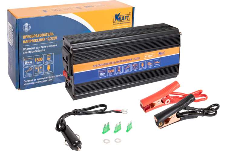 Автомобильный инвертор KRAFT 12/220 В, 1500 Вт KT 835667