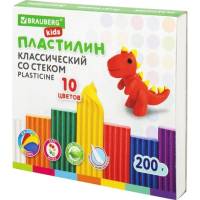 Классический пластилин BRAUBERG Kids 10 цветов, 200 г, со стеком 106504