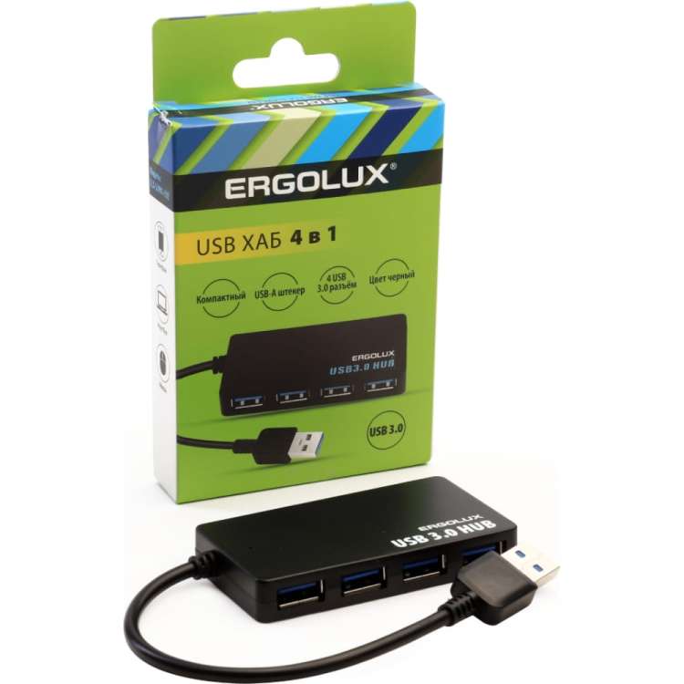 Разветвитель usb-4usb Ergolux Elx-slp01-c02 2а, черный, коробка 15109