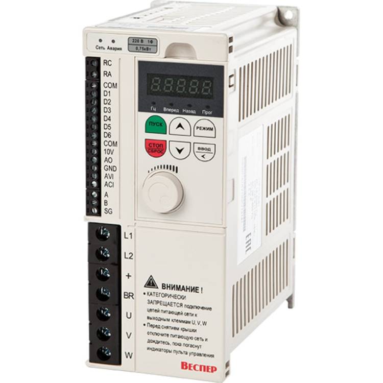Преобразователь частоты Веспер E4-8400-S1L 0,75кВт 220В, со съемным пультом VSP5970