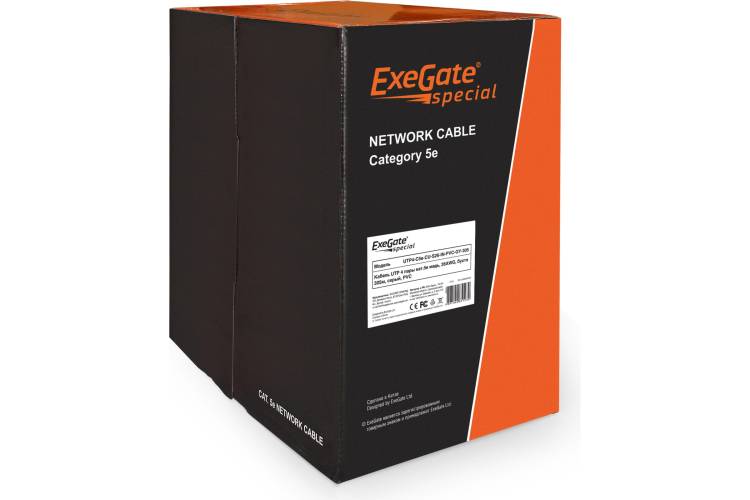 Кабель UTP ExeGate 4 пары, категория 5e, Special медь, 26AWG, бухта 305м, серый, PVC 138966