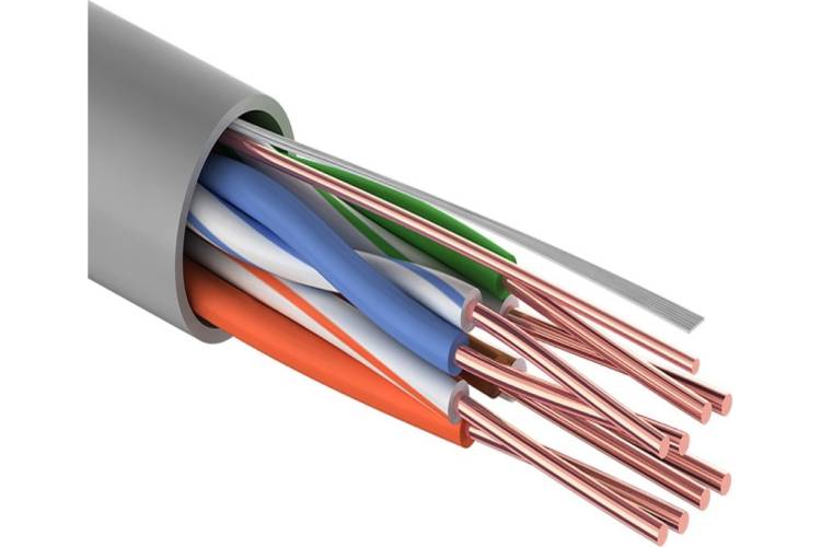 Кабель REXANT UTP 4PR 24AWG, CU , CAT5e, 100 МГц, PVC, серый, бухта 25 м 01-0043-25