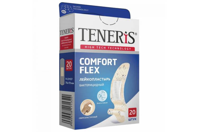 Набор пластырей 20шт COMFORT FLEX суперэластичный на полимерной основе коробка с европодвесом TENERIS 630286