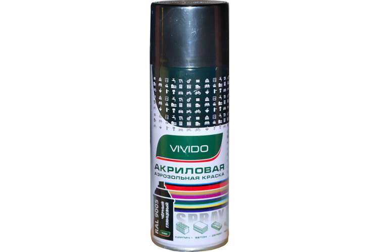 Акриловая аэрозольная краска Vivido черный глянцевый RAL 9005 VI9005