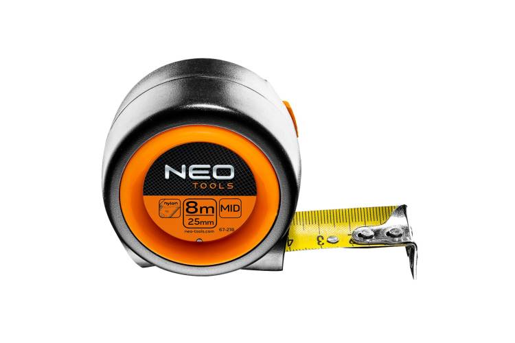 Kомпактная рулетка стальная лента 8 м x 25 мм с автостопом и магнитом NEO Tools 67-218