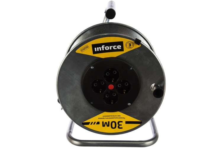 Силовой удлинитель на металлической катушке Inforce К4-Е-30 30 м 4 розетки с з/к 40130