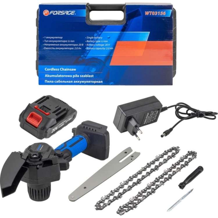 Аккумуляторная цепная пила Forsage 1 аккумулятор li-ion 20 В, 2.0 Ач f-wt03156 56460