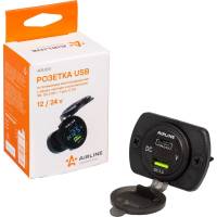 USB-розетка Airline встраиваемая, влагозащищенная, с 2 портами и вольтметром AEBJ200